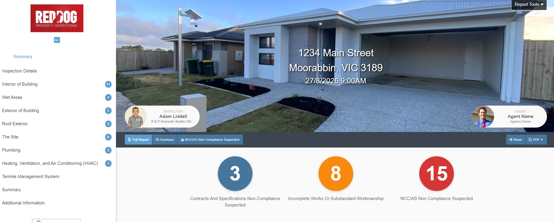 New construction report cover page